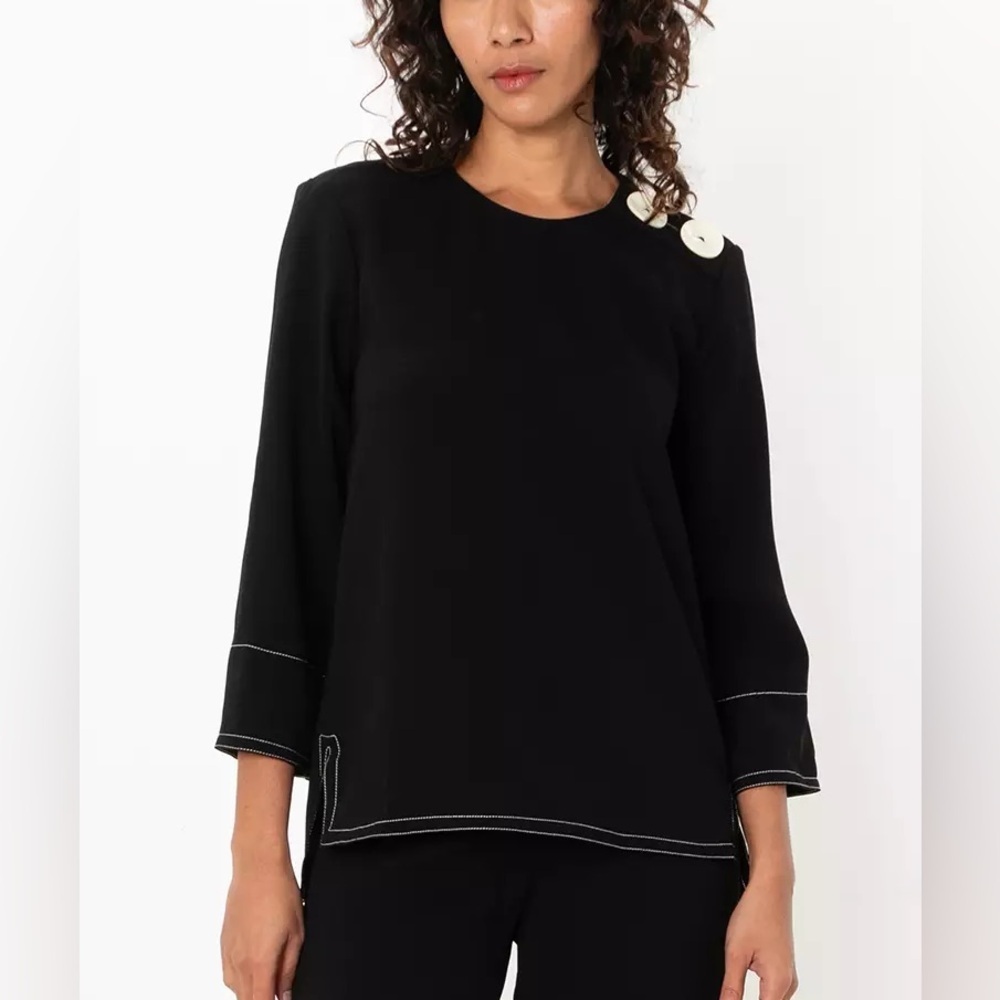 NWT Zara Woman Dressy Career Office Top Black White Decorative Buttons